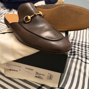 Gucci Brown Leather Horsebit Backless Loafers